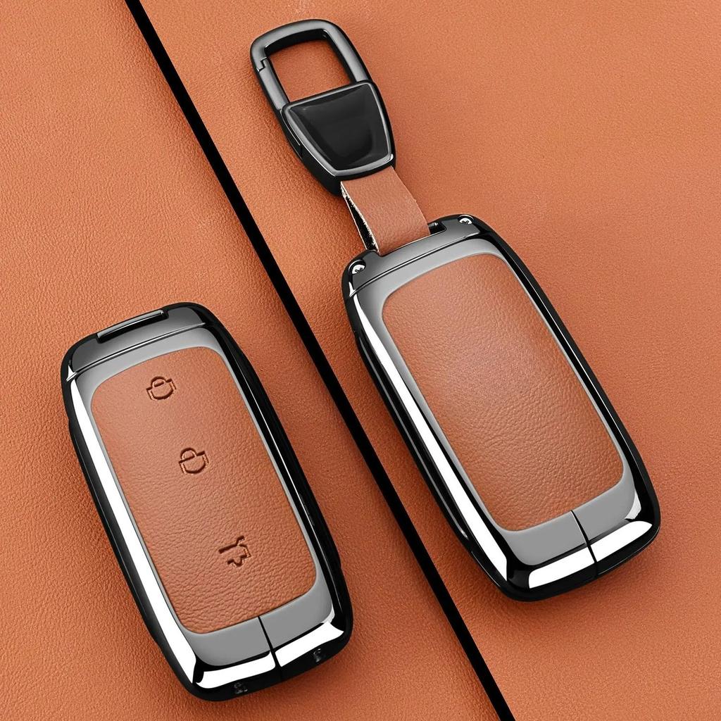 Zinc Alloy Leather Car Key Case Cover for Geely EX5 Galaxy Starship 7 EM-i L7 E8 E5 Remote Keychain Housing Fob Accessories