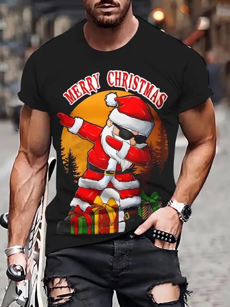 Men's Clothing Christmas Funny Shirt Short Sleeve Tee Shirt Men Tops Round Neck Santa Claus Tshirt Harajuku Loose Men T-Shirt