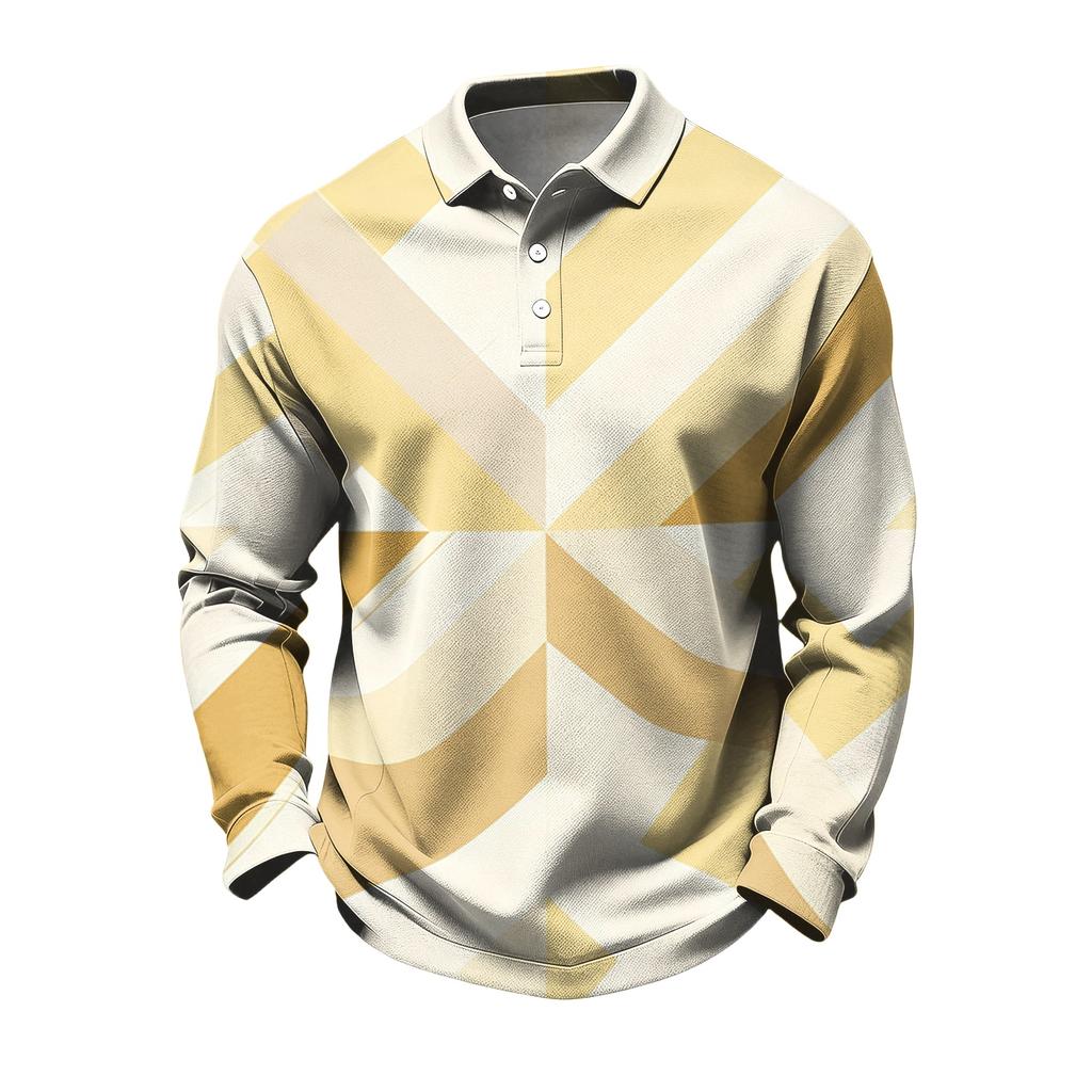 Men's Quick-Dry Mesh Long Sleeve Golf Shirt Printed Casual Top for Outdoor Activities