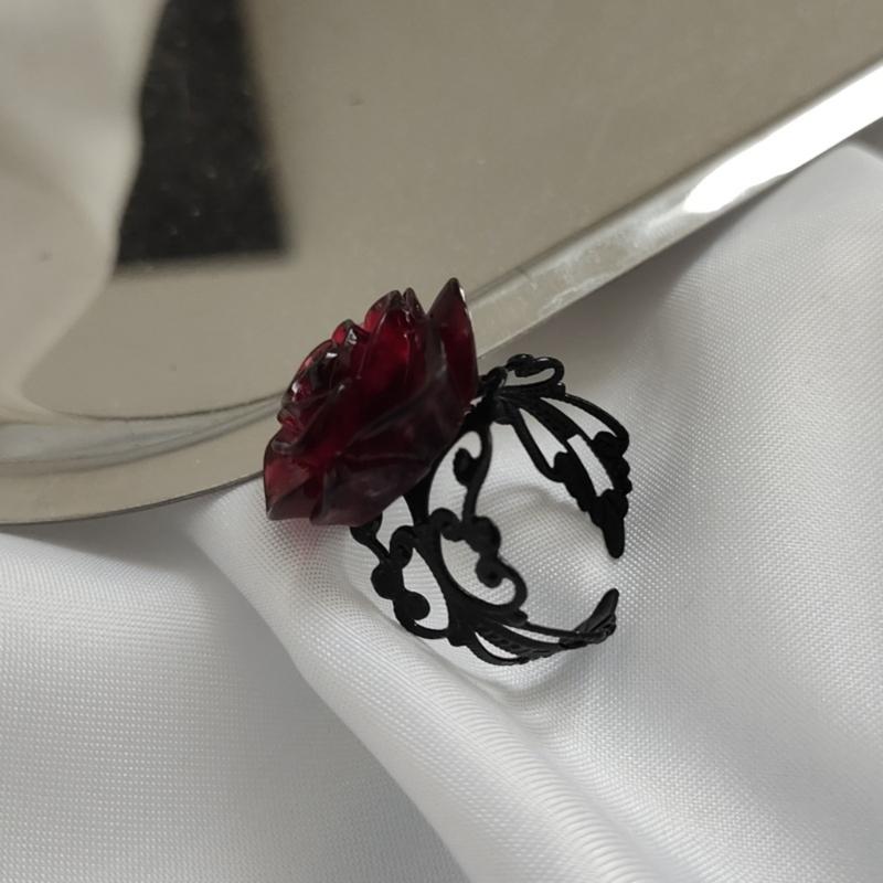 Elegant Red Rose Rings Punk Gothic Flower Adjustable Open Rings Halloween Party Cosplay Rings Jewelry Gifts for Women