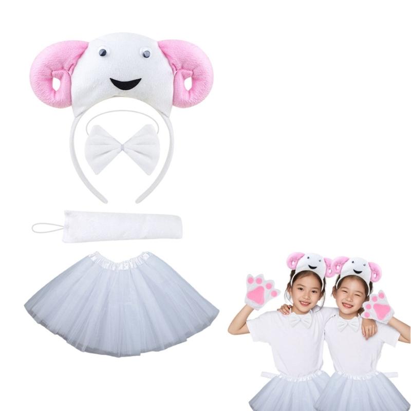 Sheep Costume Set Sheep Ear Headbands Tail Bows Tutus Skirt Animal Cosplay Costume for Halloween Christmas Party