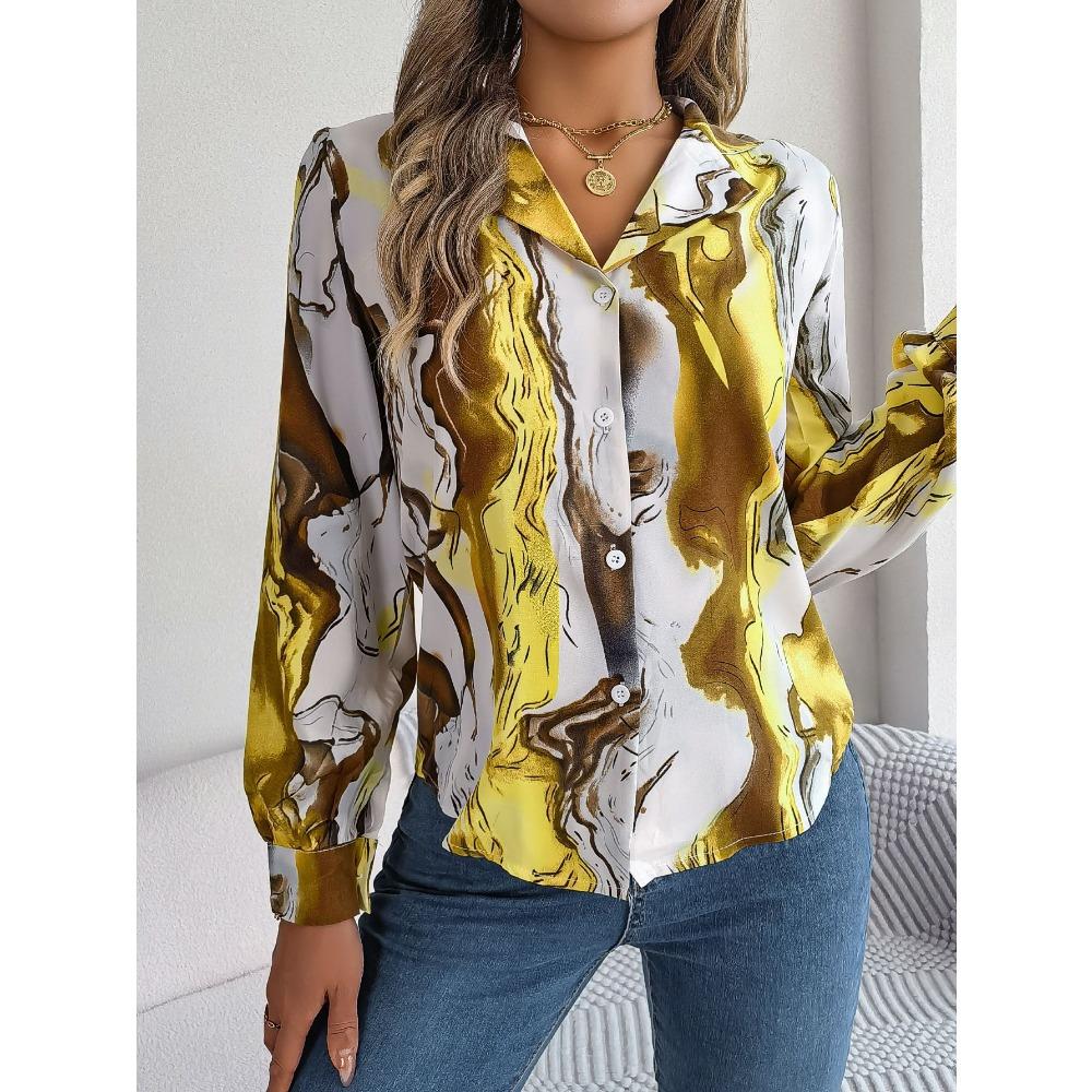 Autumn Winter Contrasting Color Shirts Women 2025 Casual Notched Long Sleeve Single Breasted Blouse Elegant Office Lady Clothes