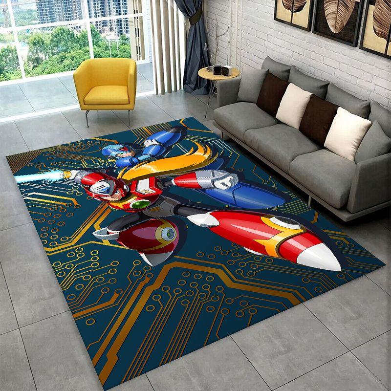 Retro Rockman Mega Man Game Cartoon Carpet Rug for Playroom Bedroom Living Room Sofa Home Decor,kid Area Rug Non-slip Floor Mat