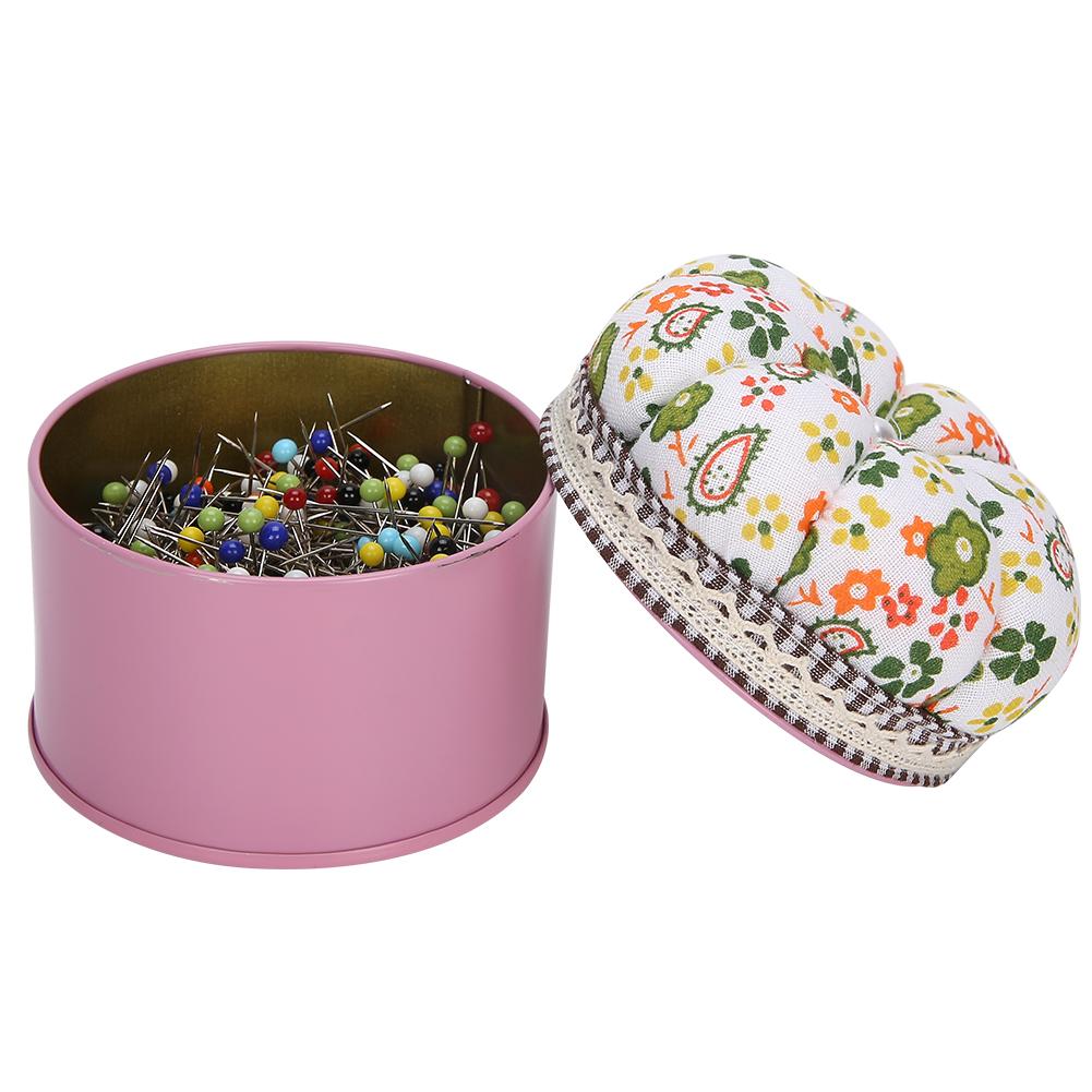 

500 шт. стеклянная игла для булавок жестяная коробка тканевая подушечка для булавок стеганый декоративный инструмент швейные изделия ремесла