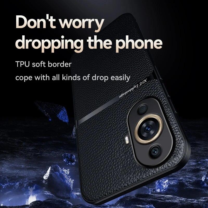 Pouzdro pro Huawei NOVA 11 Luxusní magnetický držák do auta Kožené pouzdro na telefon pro Huawei Nova 11 Pro 11Pro Nova11Pro Silikonový zadní kryt