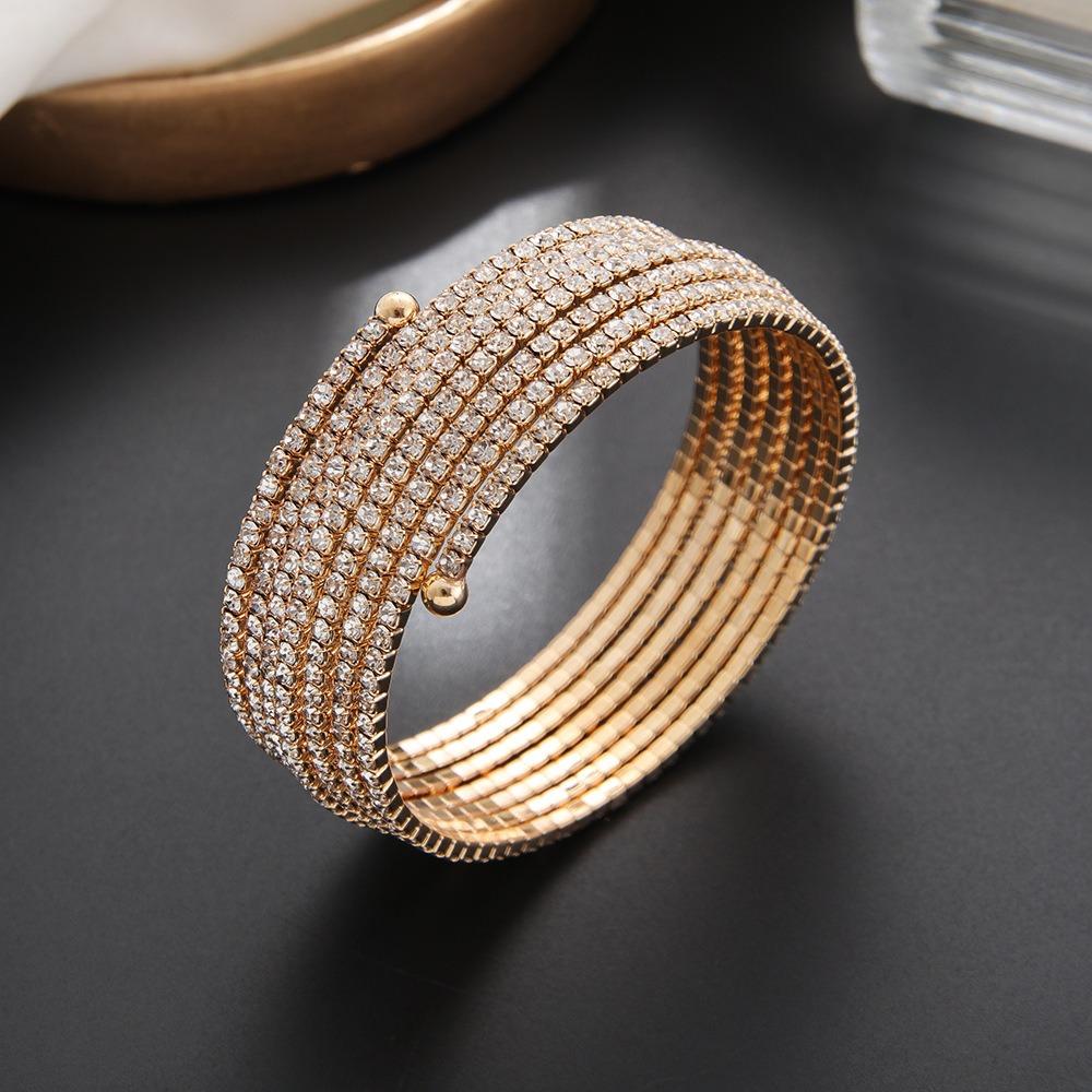 Rhinestone Upper Arm Bracelet Gold Color Full Shiny Rhinestone Bangles  Jewelry Accessories