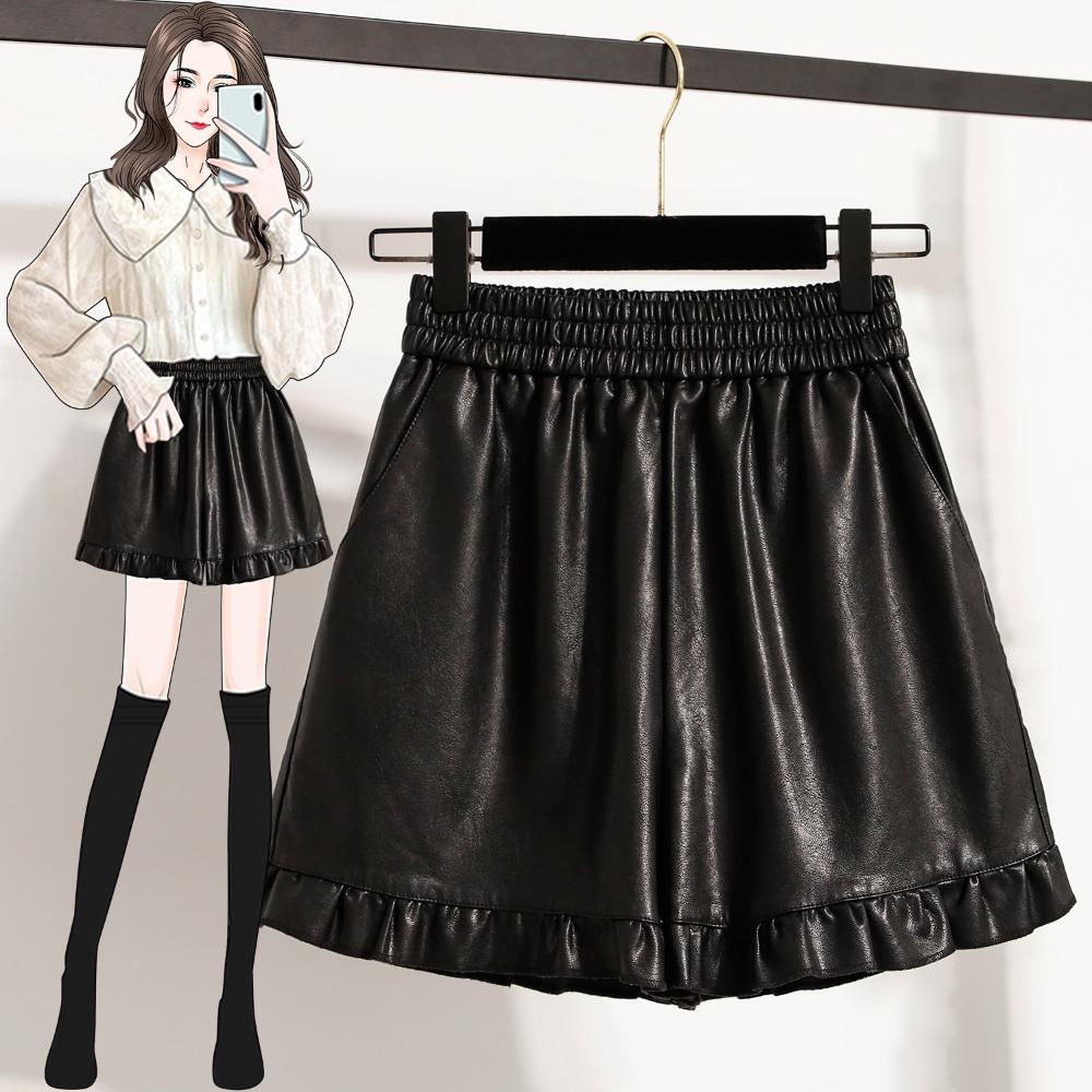 DIMANAF Plus Size 2025 New Winter Women Shorts Pants Loose Casual Short Pants Elastic Waist PU Fashion Lady