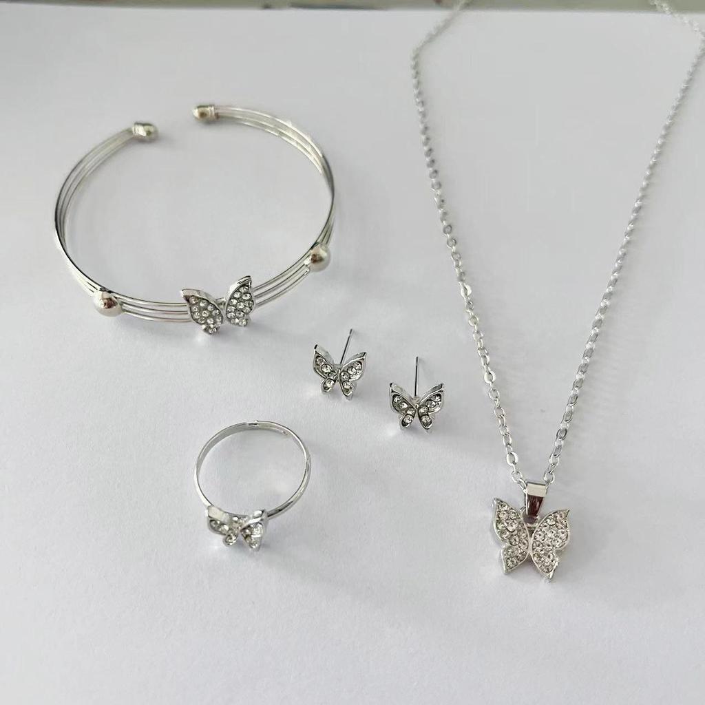 Exquisite Butterfly Jewelry Set: Necklace, Earrings, Ring, and Bracelet - European and American Style