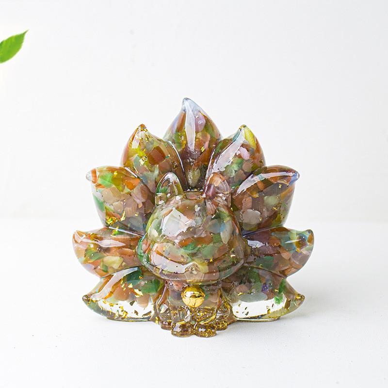 Mythical Creature Resin Crystal Nine Tailed Fox Ornament For Tabletop Decor Gift