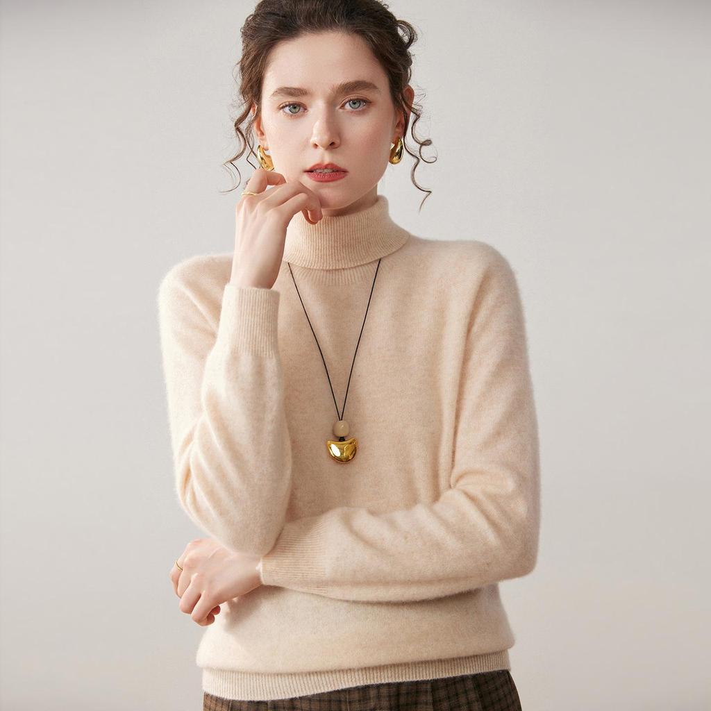 High Neck Cashmere Loose Knit Sweater for Women
