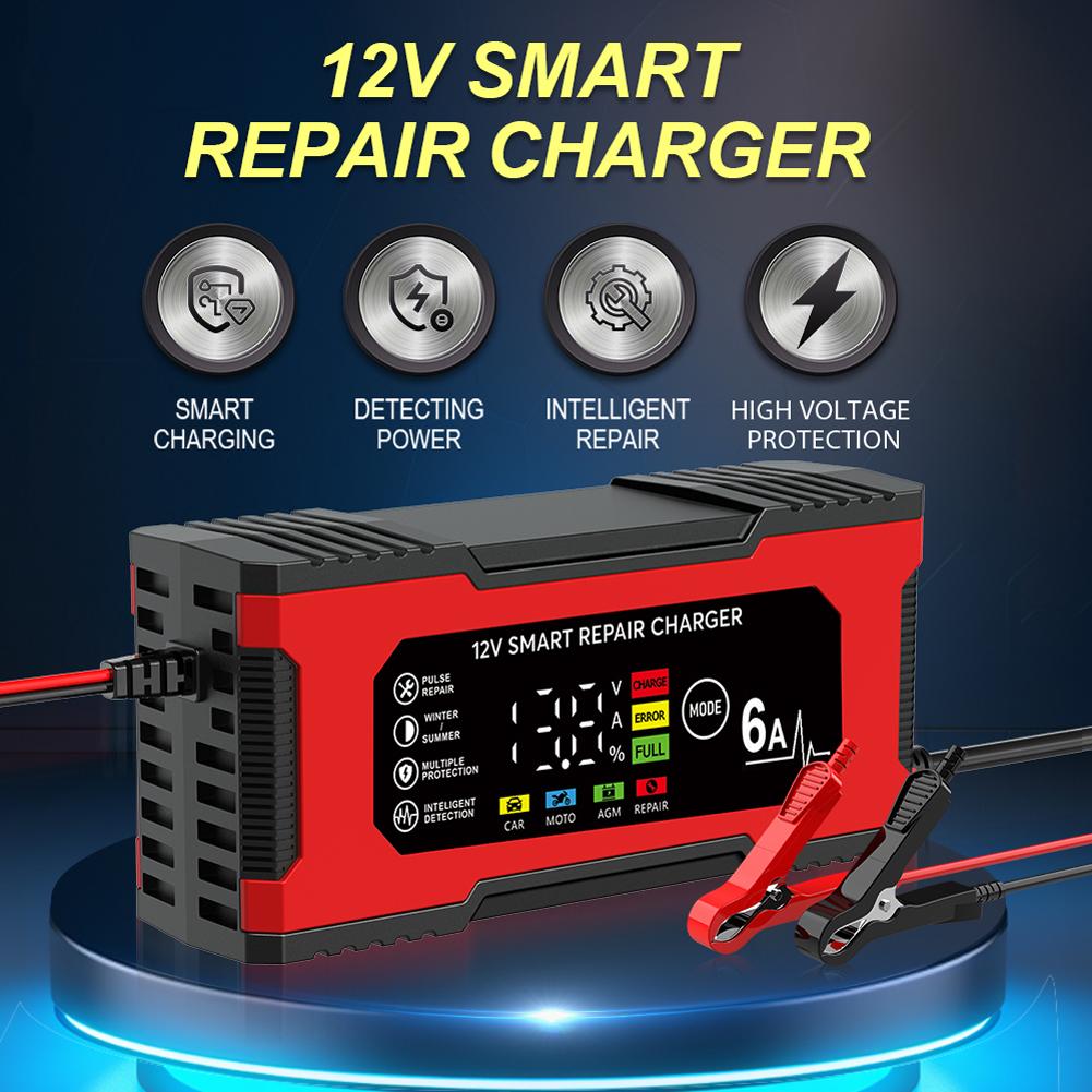 12V 6A Smart Repair Battery Charger LCD Display Car Battery Charging Device Car Battery Maintainer Automotive Tools