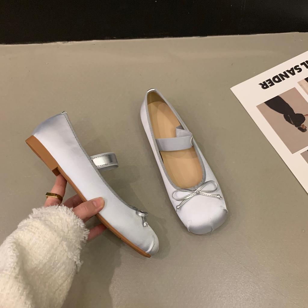 Scarpe singole da ballo rosa piatte scarpe da fata 2025 nuova primavera retrò satinato argento Mary Jane shoes