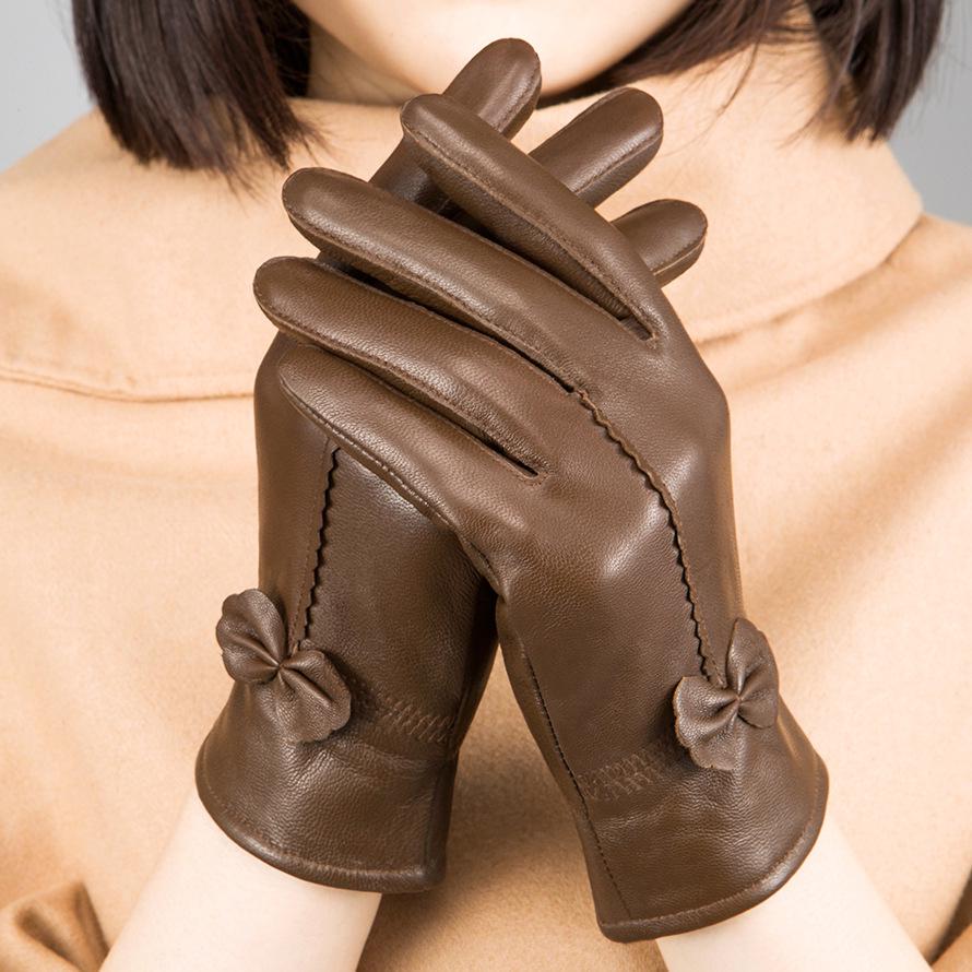 Gants en cuir pour femmes, couleur unie, gants de Protection chauds, accessoires d'extérieur, automne et hiver