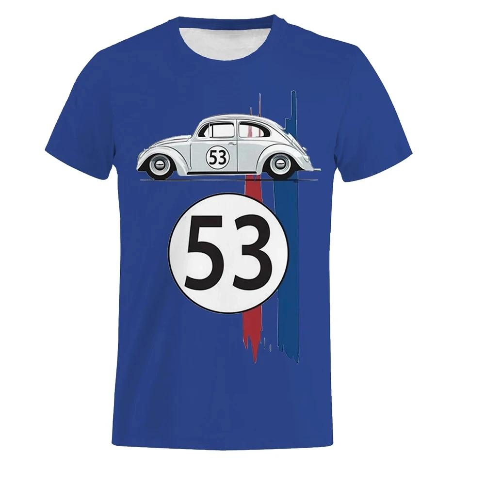 Beetle 53 T-shirt Men's Car Short Sleeve Minimalist Herbie T-shirt Rally Racing Men's Black Printed 3D T-shirt
