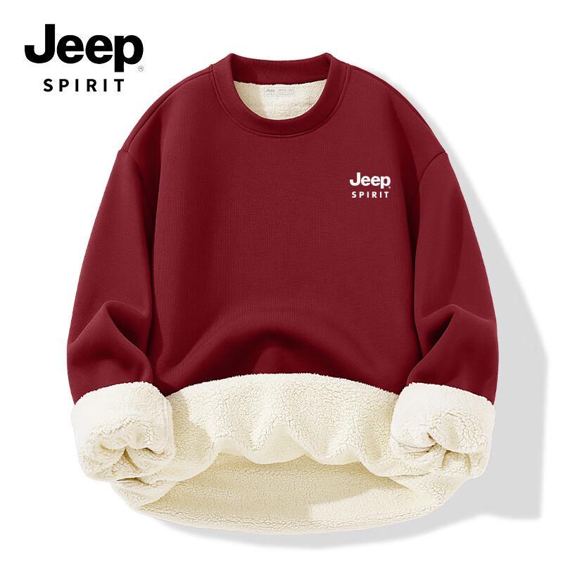 JEEP SPIRIT Men's American Retro Fleece-Lined Crewneck Sweatshirt
