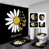 Sunflower Black Shower Curtains Beautiful Flowers 3D Print Bathroom Curtain Set Toilet Cover Bath Mat Non-Slip Rug With 12 Hooks