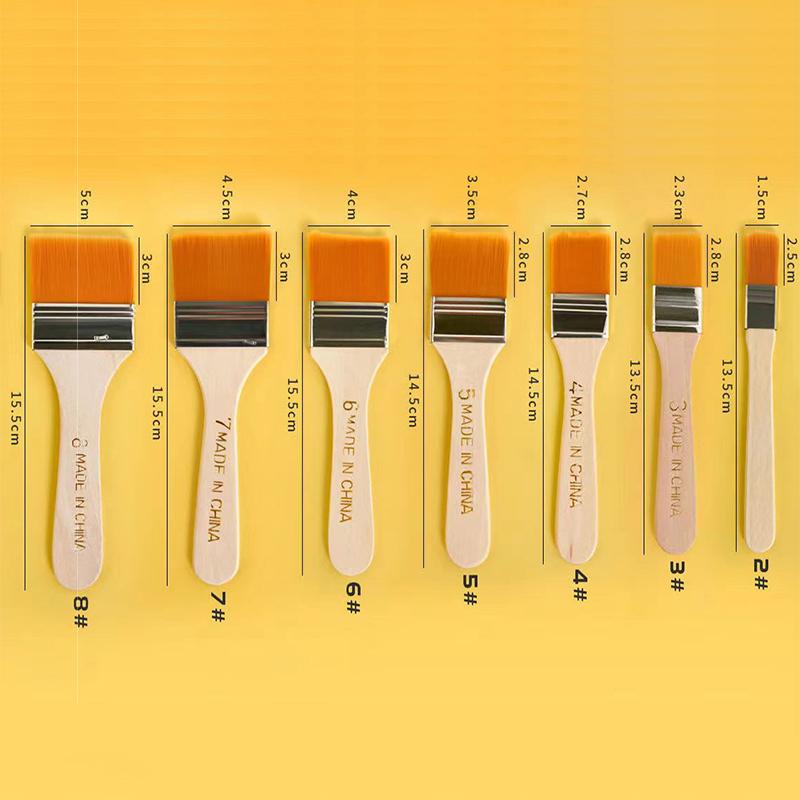 Kit 7 Pieces Flat Paint Brush Set Soft Nylon Hair