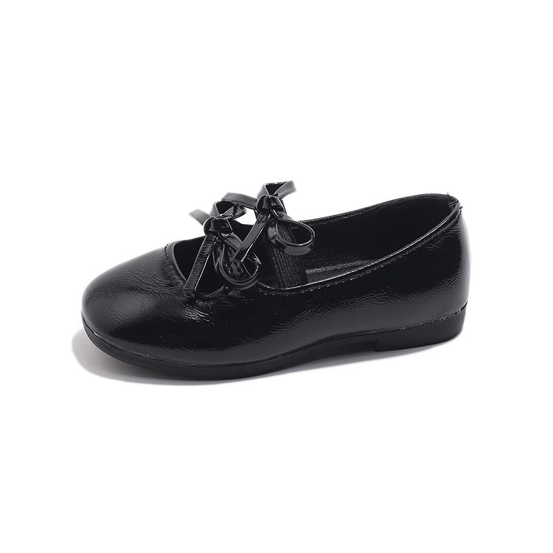 2026 Spring Children's Square Toe Leather Shoes for Baby Girls with Double Bow - New Korean Style
