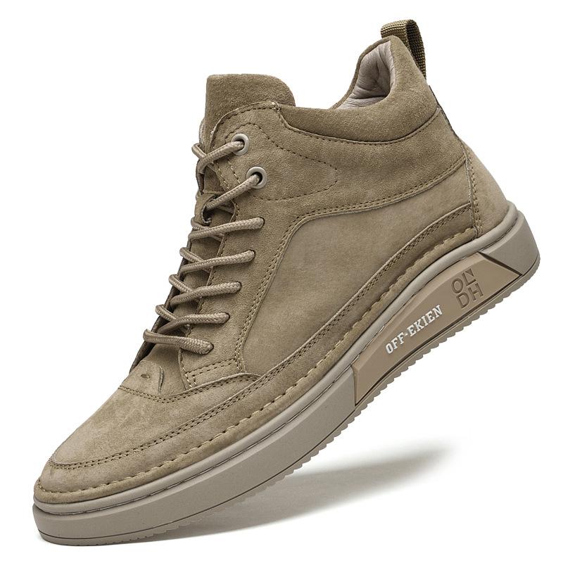 Autumn and winter men's leather high-top board shoes men's velvet warm hand-sewn casual shoes retro mid-top Martin boots men