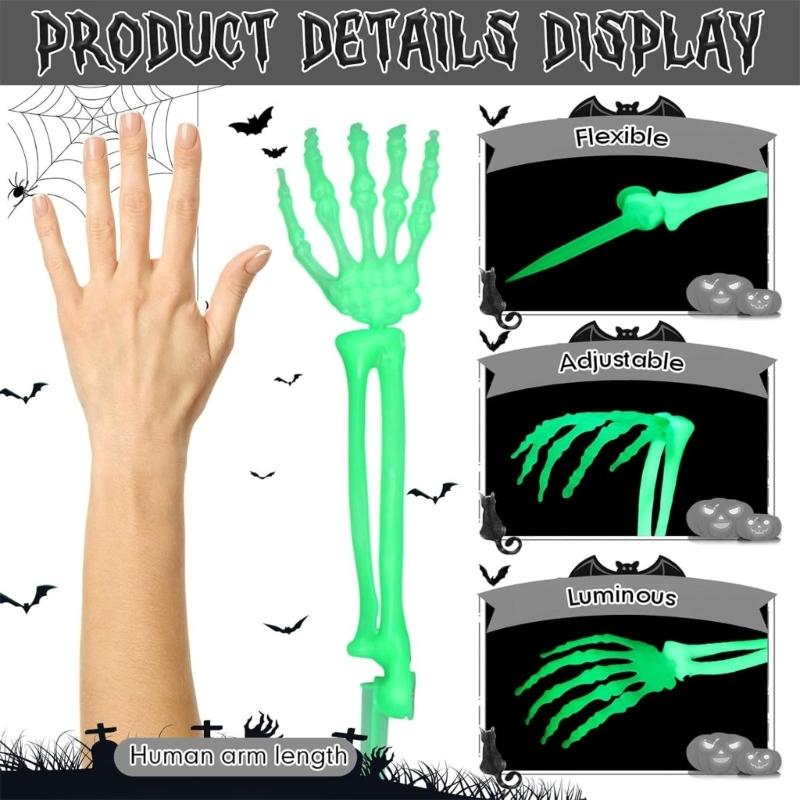 Realistic Glowing Skeleton Hand With Adjustable Fingers Halloween Yard Decoration Plastic Waterproof For Eerie Themes