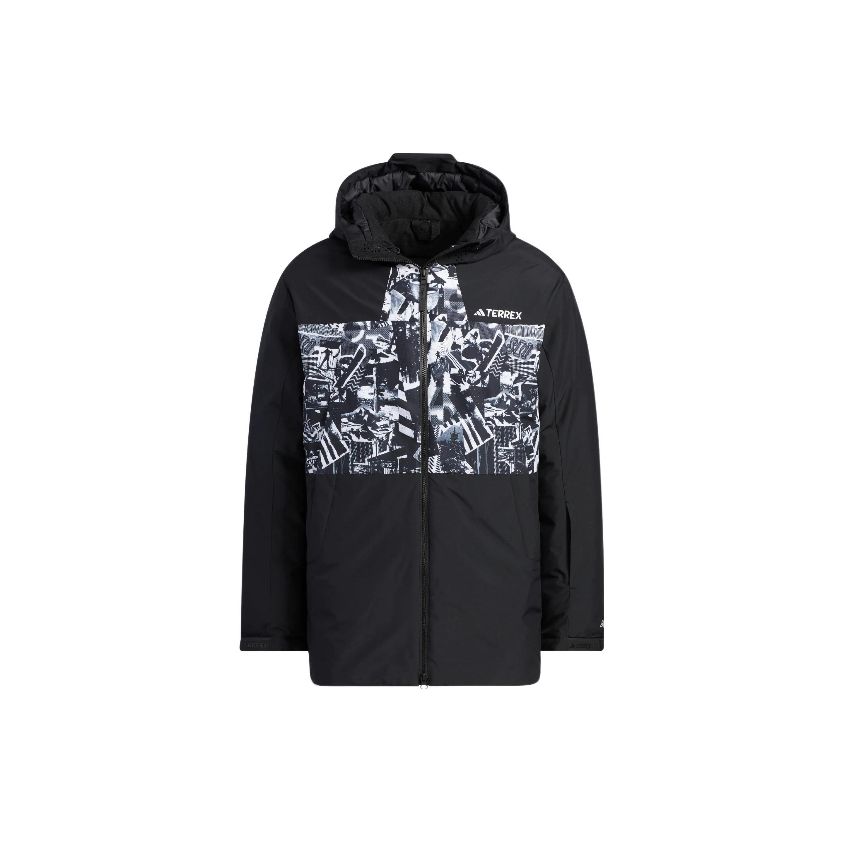 adidas Pattern Printing Hooded Down Jacket Men s Black IJ5970 S