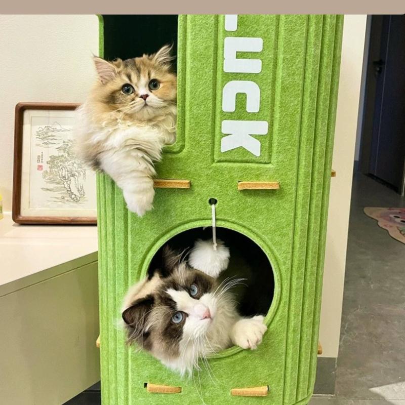 Thickened Multi-layer Fold Eared Cat Bed Four Season Universal Household Felt Warm Cat House Three Floors Cats Climbing Frame Villa Excluding Mat