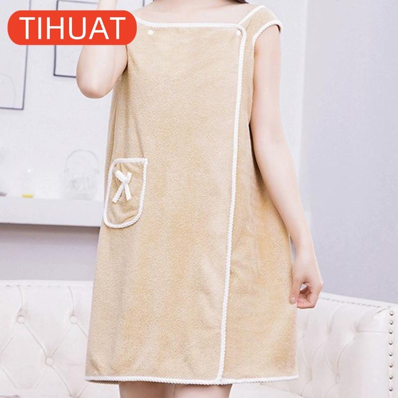 

1 шт. Портативное банное полотенце Впитывающее Быстросохнущее Банный халат с карманами Декор в виде банта Банное полотенце Аксессуары для ванной 80*135cm хаки