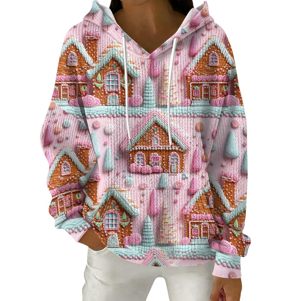 Women's Fashion Casual Christmas Print Pullover Long-Sleeve Hooded Sweatshirt