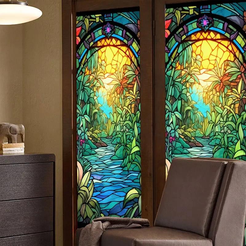 Europäischer Stil Fensterfolien Aufkleber Bunte Folie Vinyl für Glasfenster Buntglas Fensterfolie Haus und Badezimmer