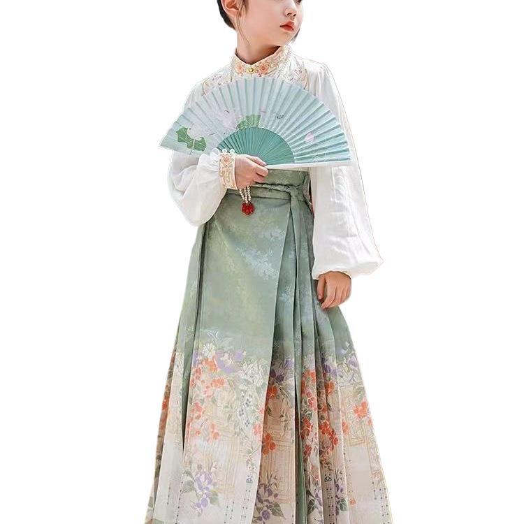 2025 Horse-face Girls' Chinese Hanfu Set - Ming & Tang Dynasty Style Children's Costume for Spring & Autumn with Tag