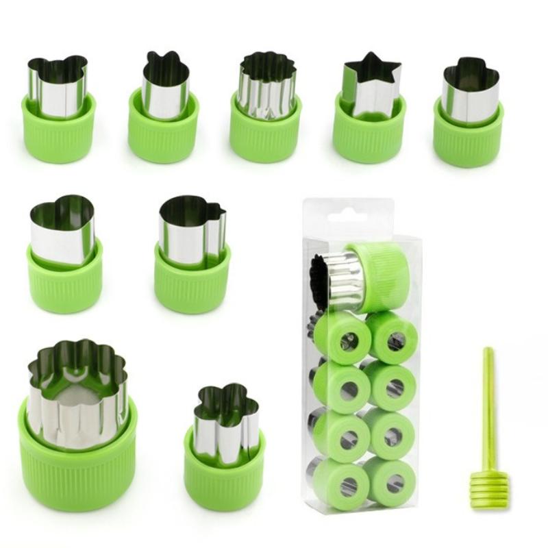 

9pcs/set Star Heart-shaped Vegetable Cutter Plastic Handle Portable Cooking Tools Stainless Steel Fruit Cutting Kitchen Utensils
