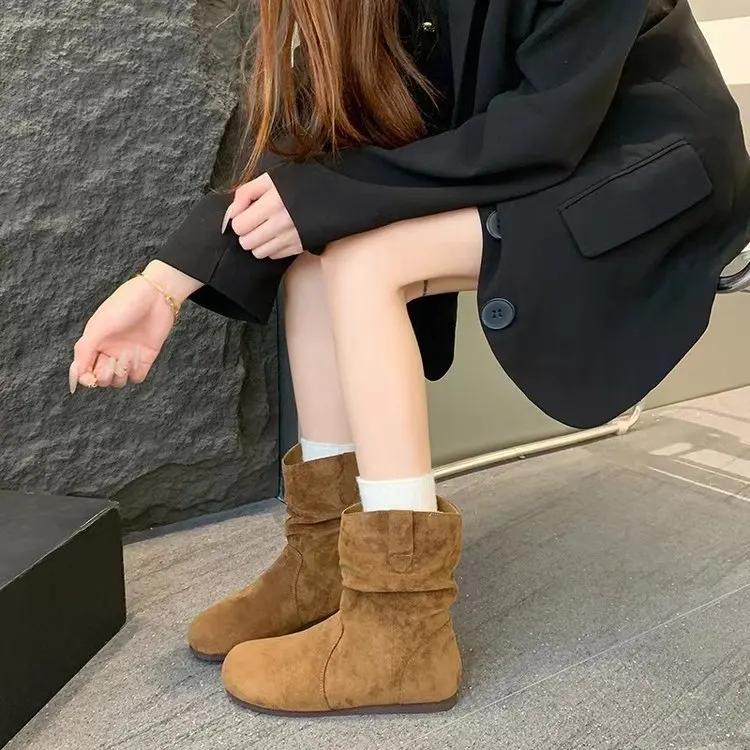 Flat Bottomed Stacking Boots for Women's Spring Autumn Single Shoes 2024 New Soft Soled Midsole Short Boots Women Shoes