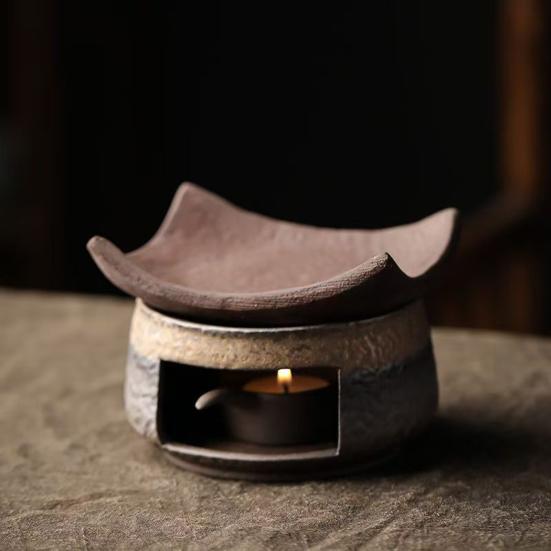 Ceramic Tea Warmer Candle Heating Stove with Pot Holder Aromatherapy Diffuser for Tea Warming Scent Release Home Office Meditation Decor