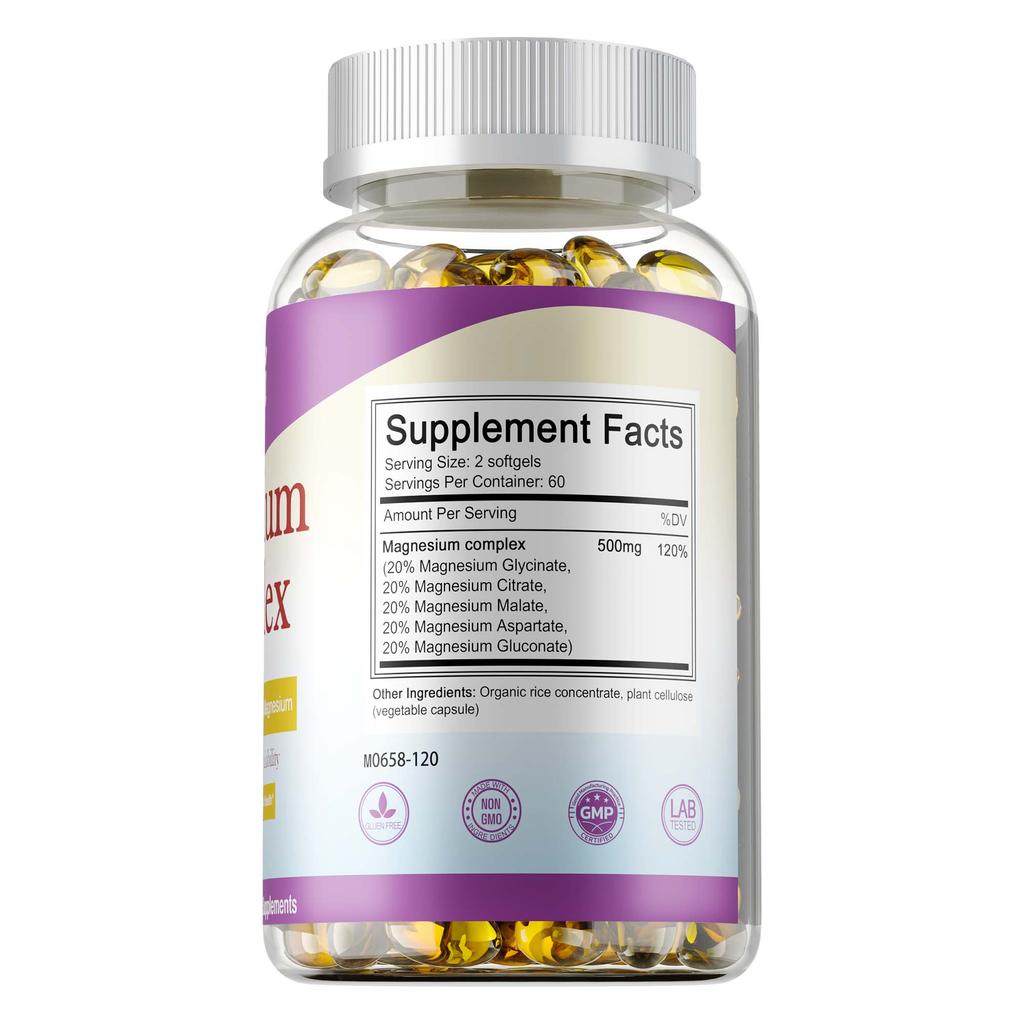 Complejo de Magnesio 5 en 1 500mg Mantener la función nerviosa y muscular Fortalecer la salud ósea