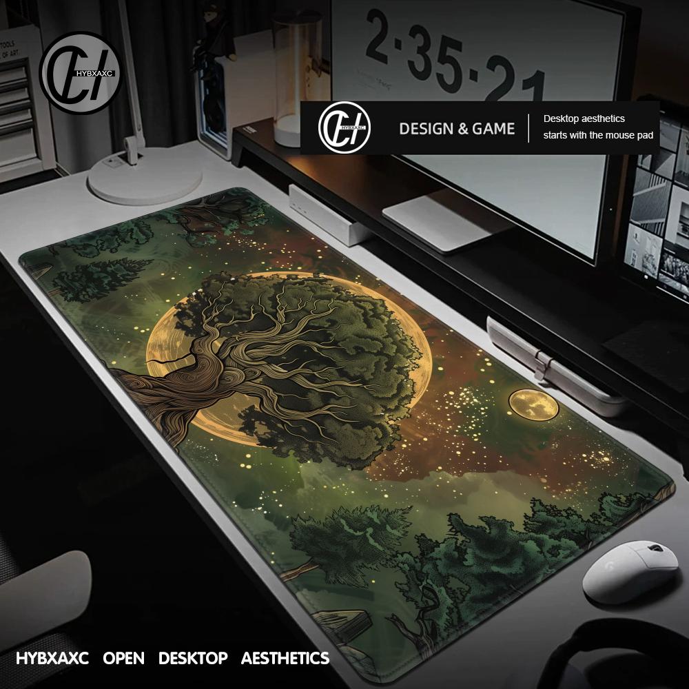 Wikinger Valknut Yggdrasil Baum des Lebens Mauspads Gamer RGB Schreibtischmatte Hintergrundbeleuchtung LED Mauspads Setup Gaming Schreibtischmatte Großes Mauspads 900x400x2mm