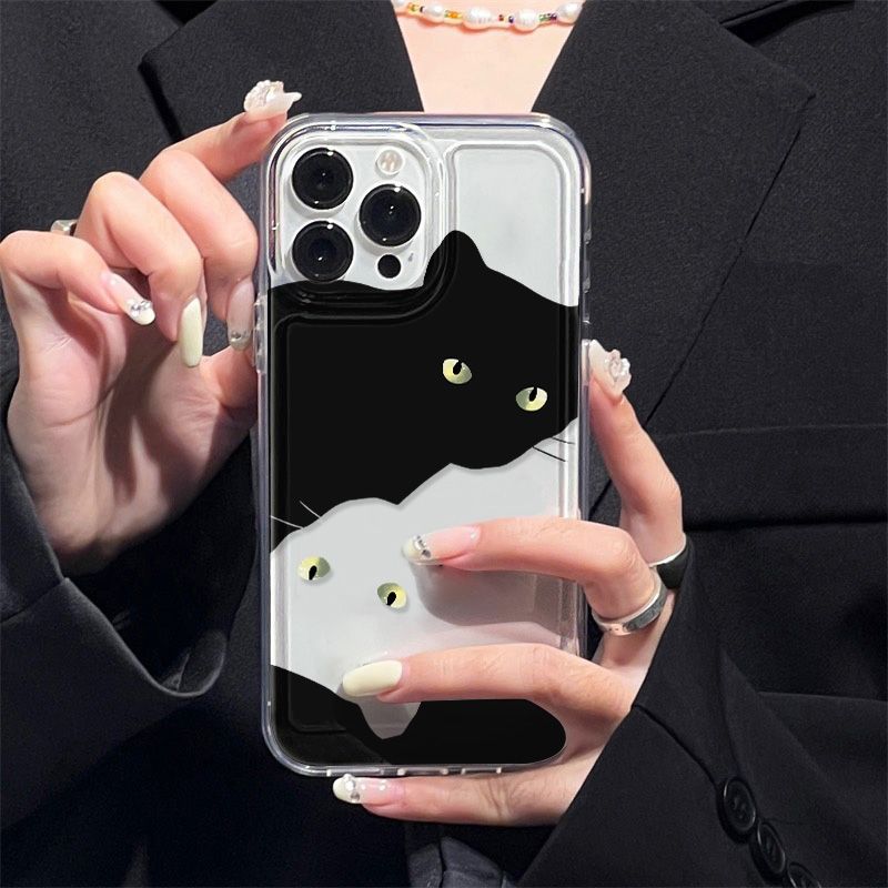 Premium Art Black and White Cat Applicable iPhone17pormax Phone Case 16 Simple 14 Creative 15 Protective Case 13