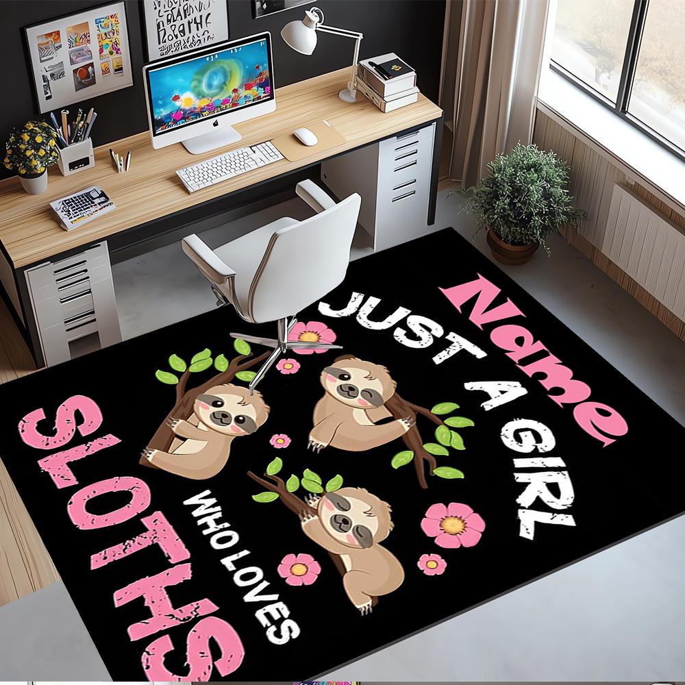 Custom Name Sloth Printed Carpet,Rug for Office Chair Living Room Bedroom Kitchen Room Decor Gifts.