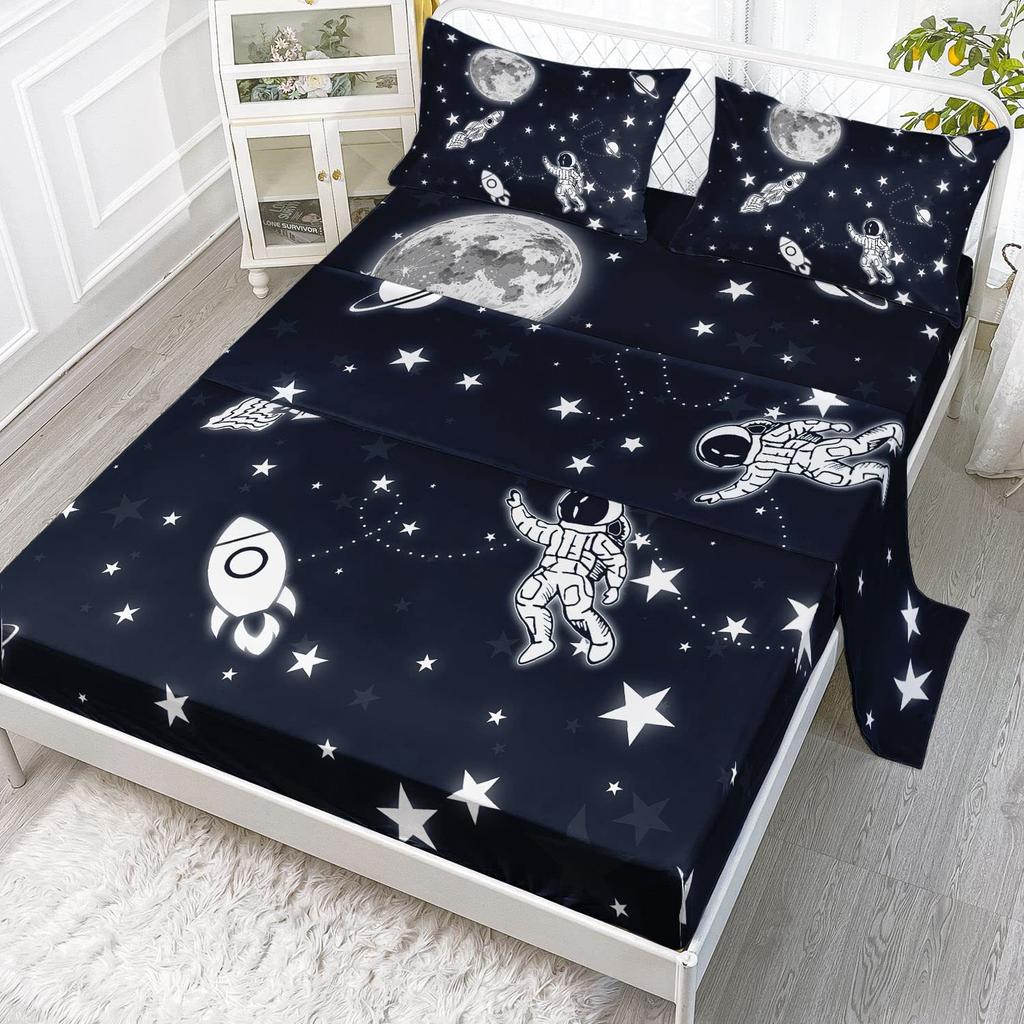 Cartoon Animal Little Dinosaur Pattern Bed Hat Four-Piece Bedding Set Bedroom Dormitory Bedding Decoration