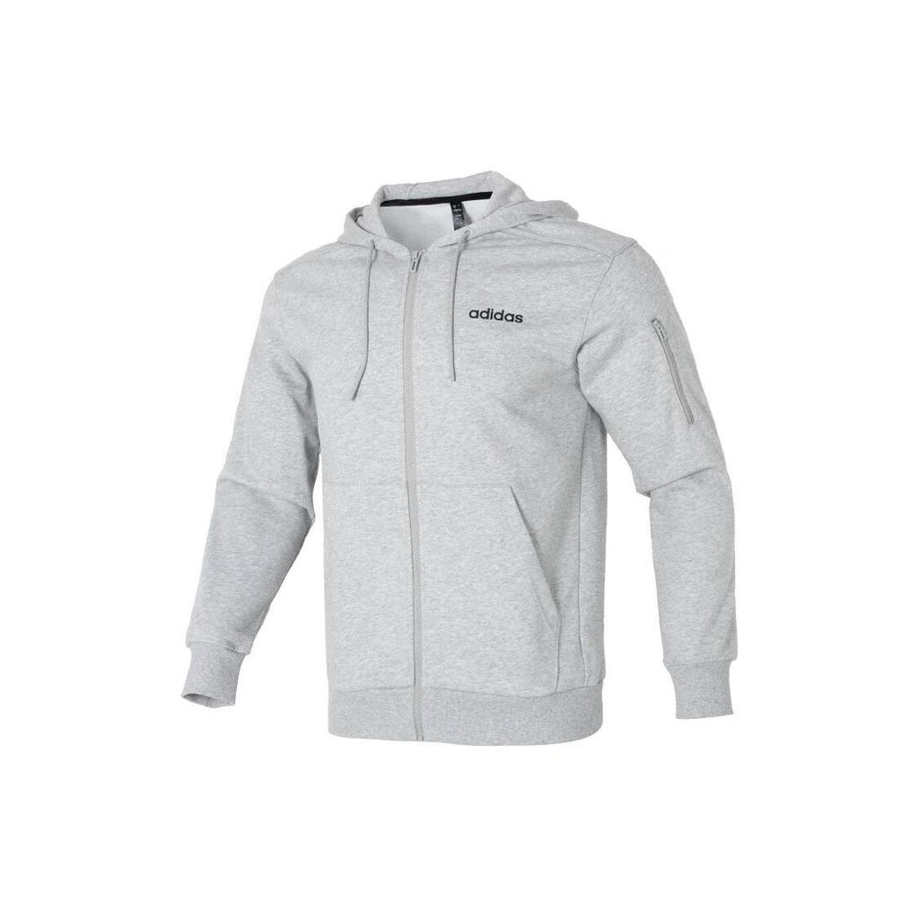 Adidas Solid Color Hooded Zip-Up Casual Long Sleeve Sweatshirt Men Sweatshirt Gray JF3323