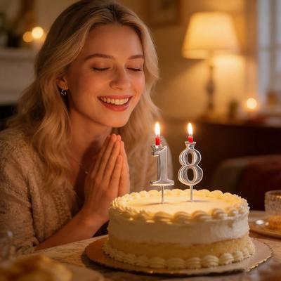 10 Pcs Reusable Number Birthday Candle Holder Set 0-9 Numbered Cake Toppers Metal Silver Digital Candle Holder for Birthday