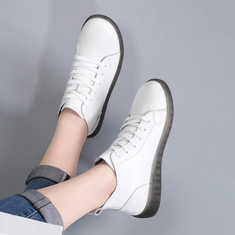High Top Fashion Sneakers Ladies Non-Slip Lace Up Walking Boots High Quality Genuine Leather Waterproof Casual Shoes Women Soft