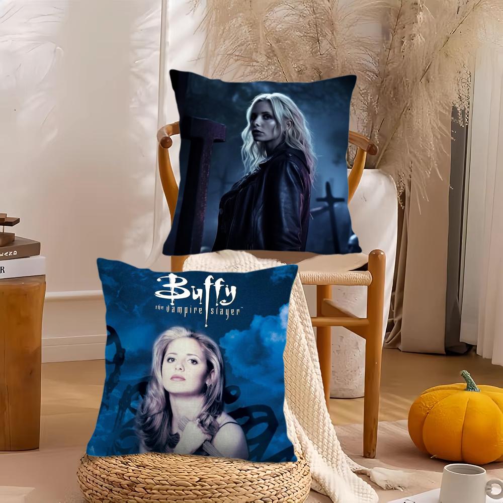 B-Buffy Vampire Slayesr Cushion Cover Silky Short Plush Invisible Zipper Dustproof Sofa Pillow Case For Home Decor