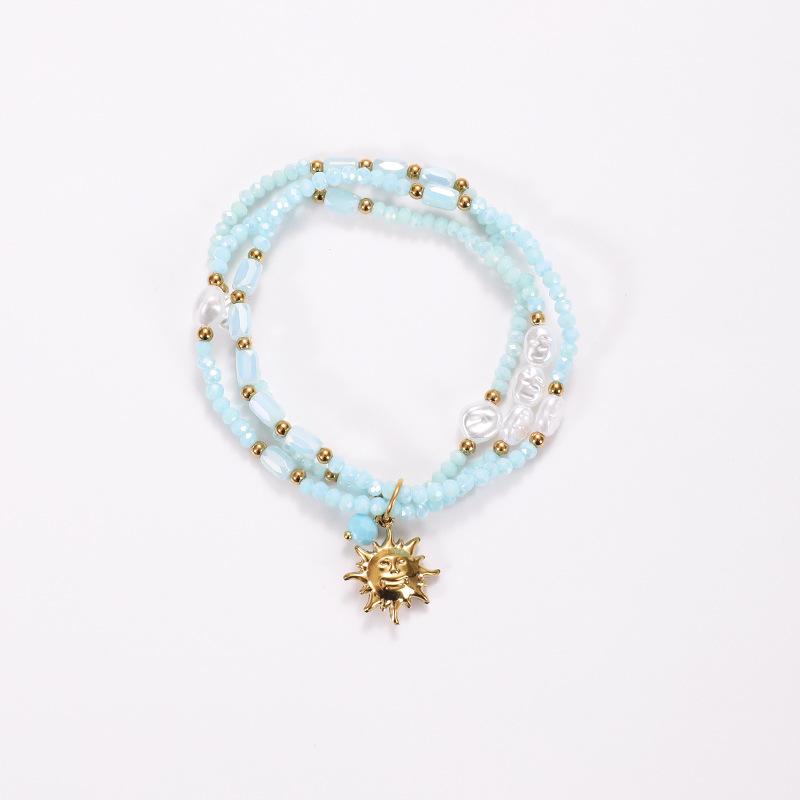 Natural Crystal Multi-Layer Stainless Steel Bracelet for Women - Fresh Style & Colorfast Beads