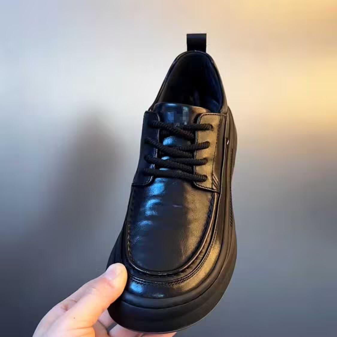 

Мужские туфли дерби из натуральной кожи с круглым носком на шнуровке, удобные кроссовки на мягкой подошве для повседневной носки, нескользящие дышащие оксфорды 44 чёрный