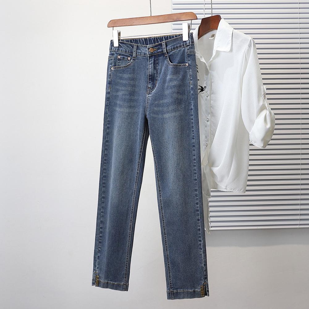 Dimanaf 2024 Plus Size Ženy Džíny Kalhoty Denim Dámské Tužka Elastické Basic Modré Kalhoty s vysokým pasem Oversize Móda Nové Kalhoty