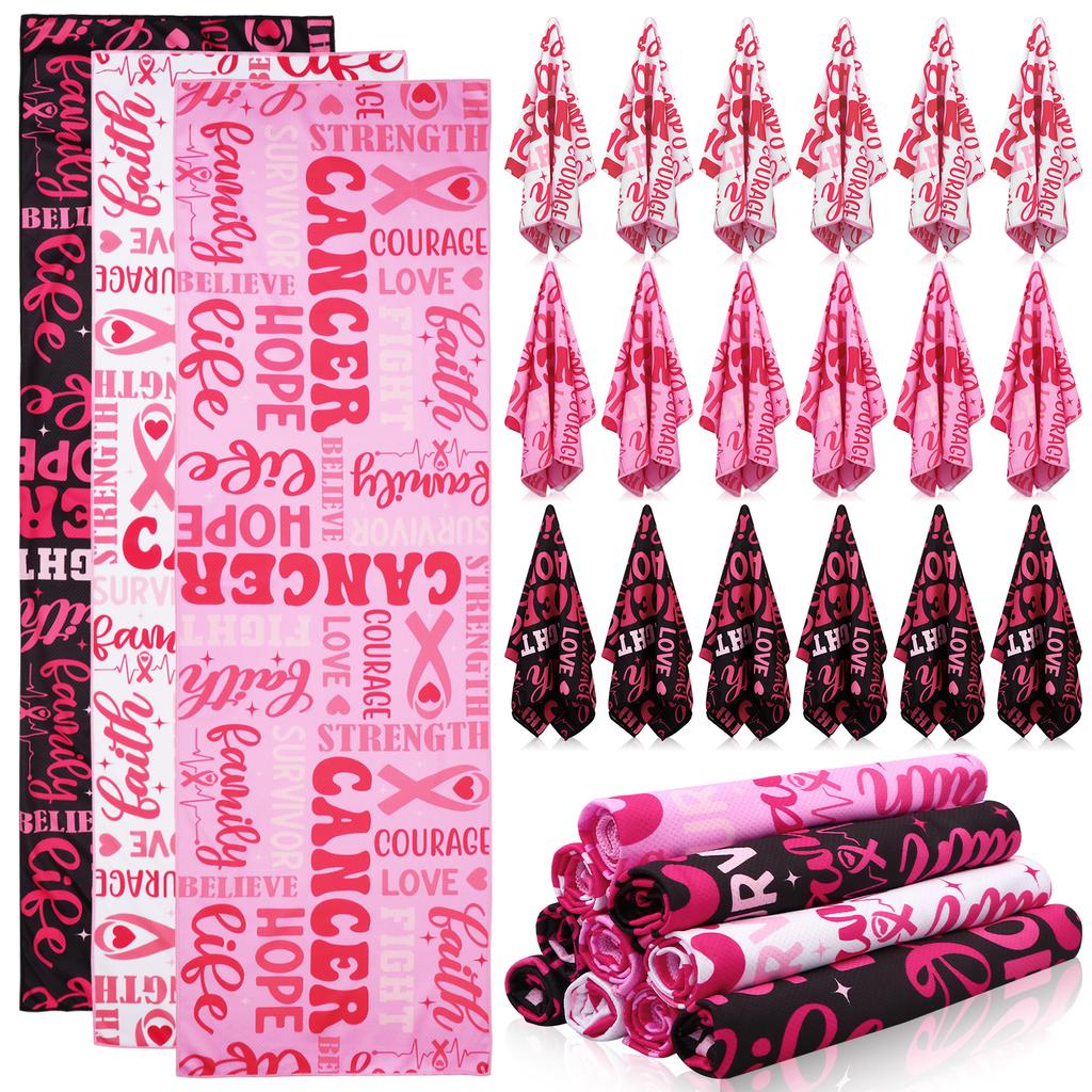 24 Pcs Breast Cancer Awareness Cooling Towel 40'' X 12'' Pink Ribbon Breathable Chilly Towel Soft Fast Drying Ice Towel Breast C