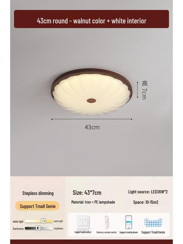 2025 Chinese Style Walnut Ceiling Light: Retro Round Design for Bedroom & Study
