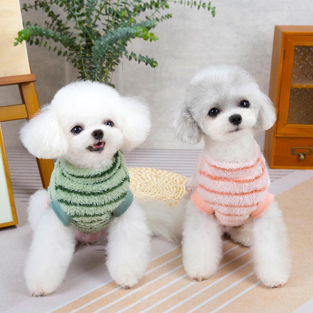 Herbst/Winter Dicke Gestreifte Samt Haustierkleidung im Koreanischen Stil für Kleine Hunde (Teddy, Zwergspitz)