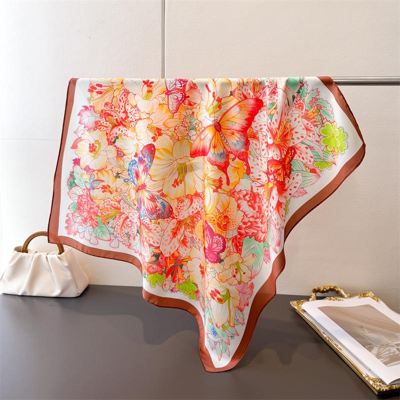 70*70Cm Spring Summer Women Scarf Silk Butterfly Print Satin Beach Scarves Shawl Headband Hijab Bandana Wrap Bufanda
