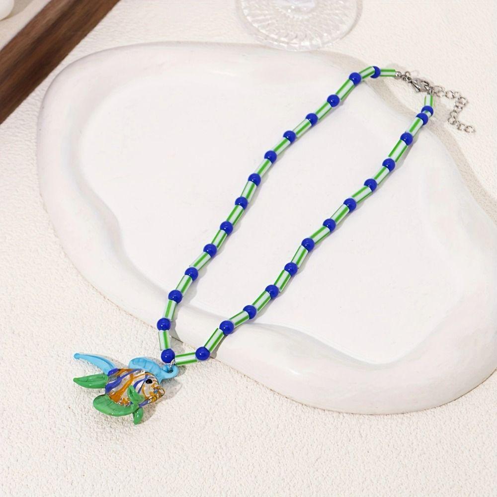 Tropical Island Seahorse Pendant Colorful Glass Beaded Necklace Women and Girls